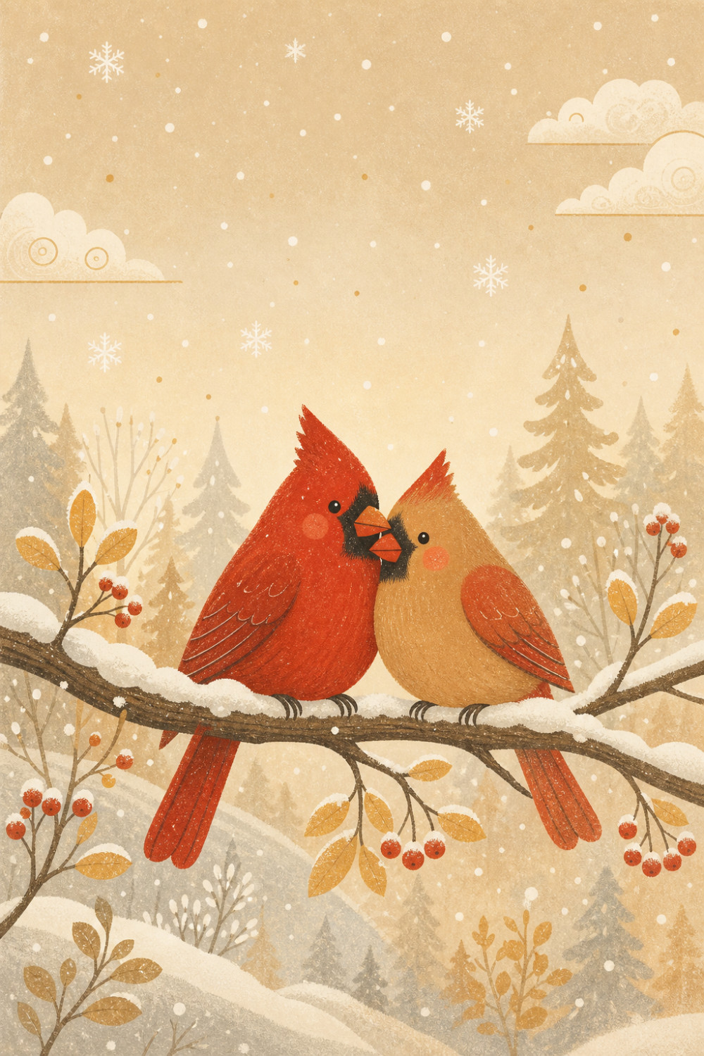 Winter Cardinals — elegant style anniversary greeting card