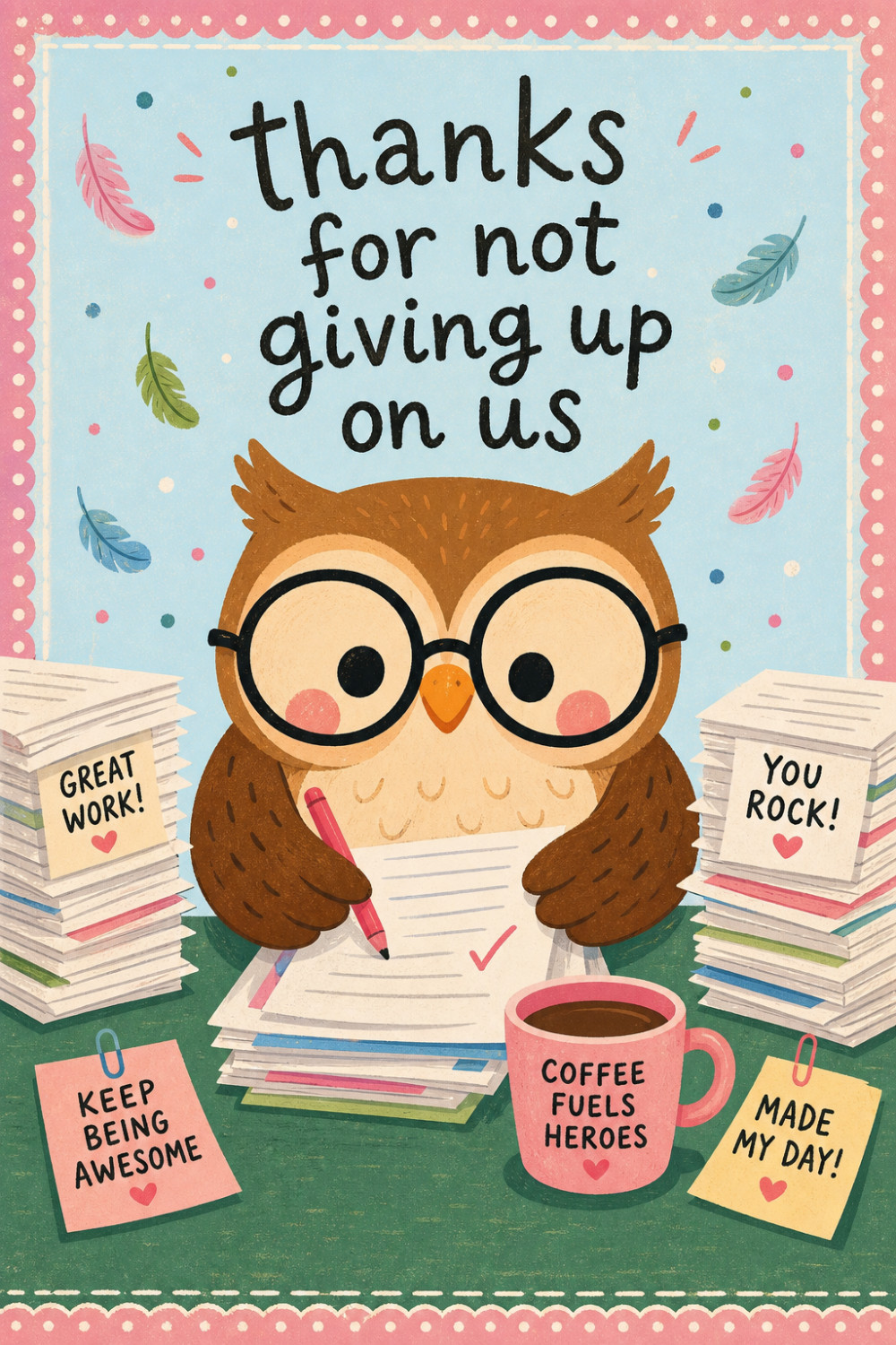 Studious Owl — colorful style teacher appreciation greeting card