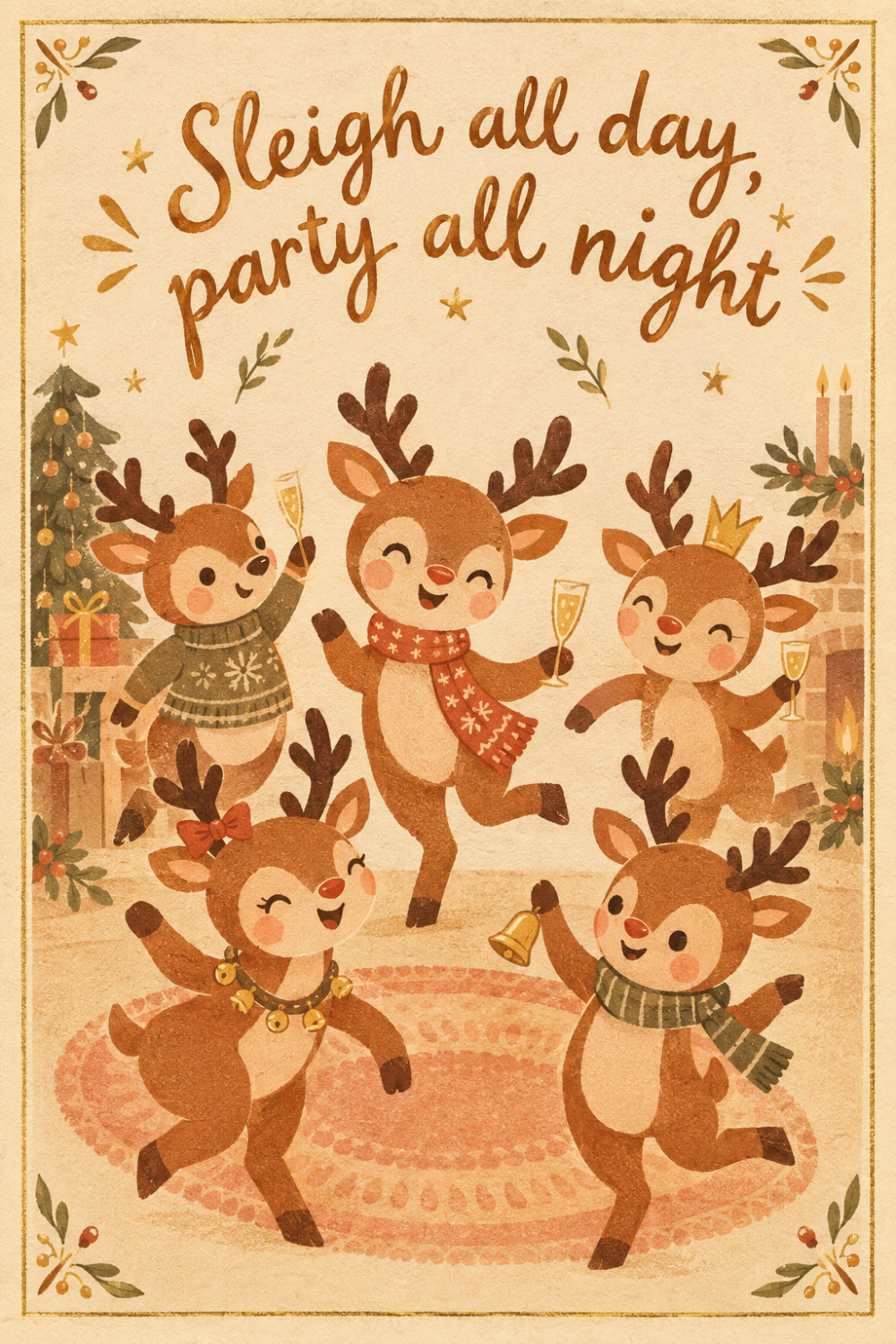 Dancing Reindeer — elegant style christmas greeting card