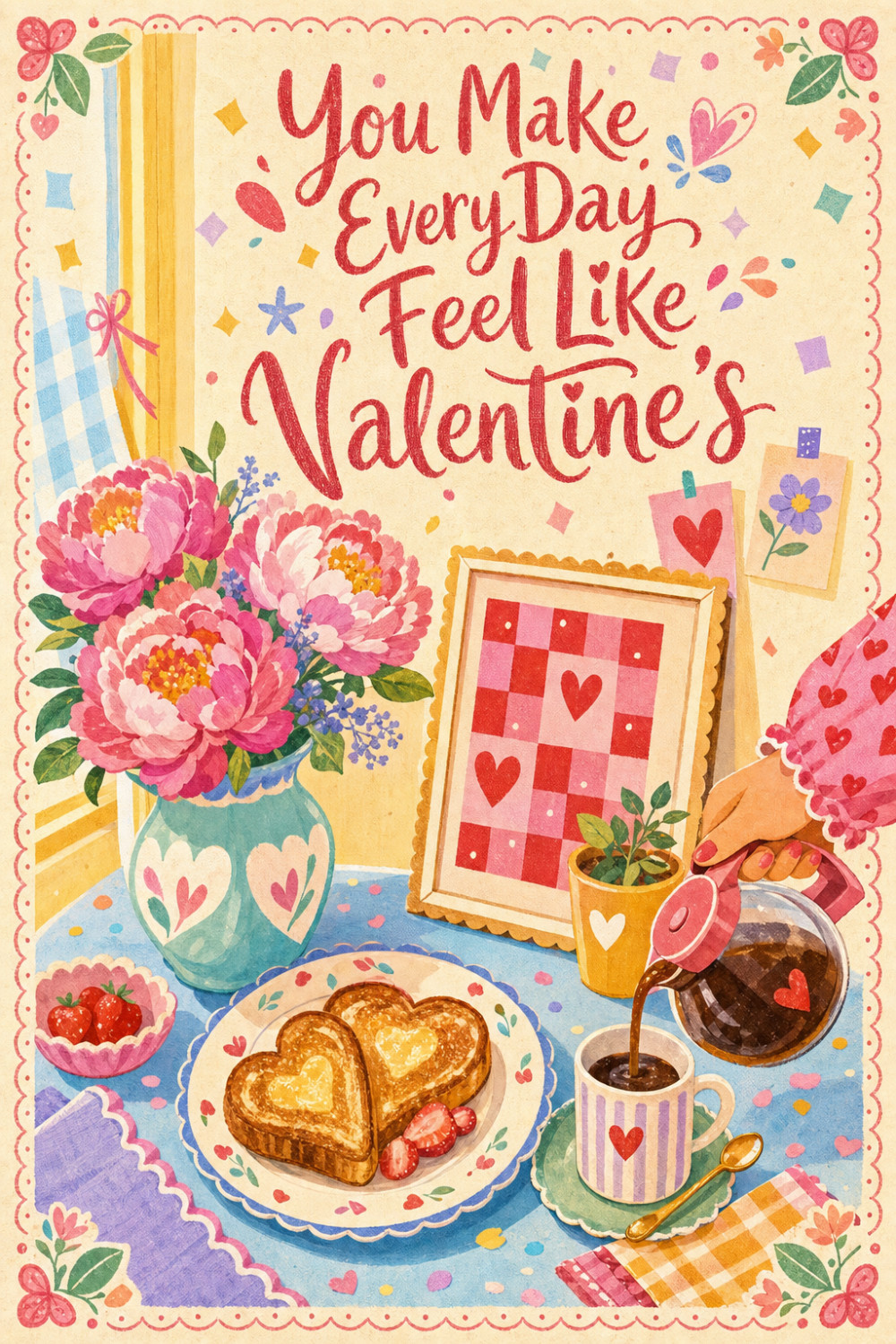 Heart Breakfast — colorful style valentine's day greeting card