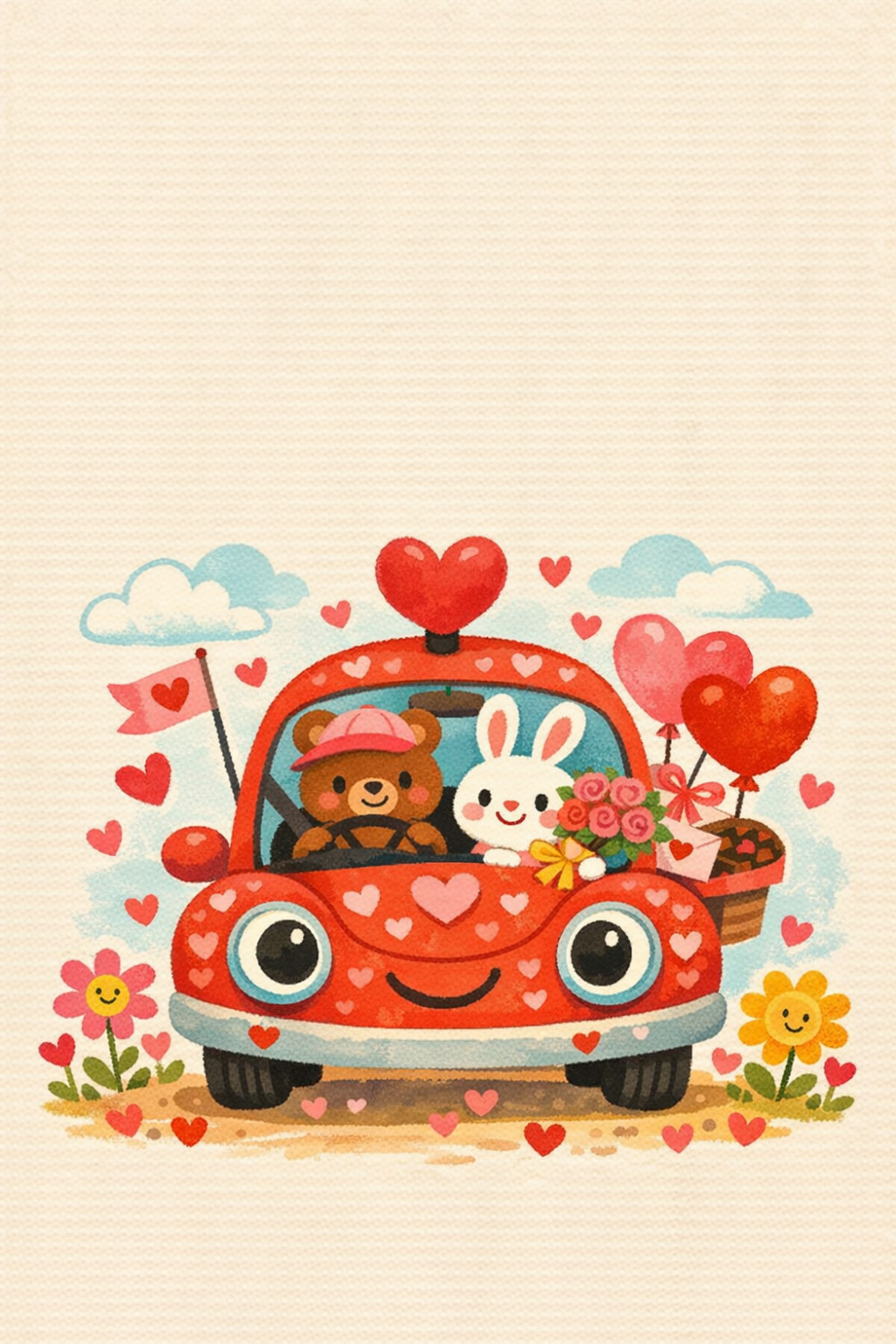 Playful Hearts — cartoon style valentine's day greeting card