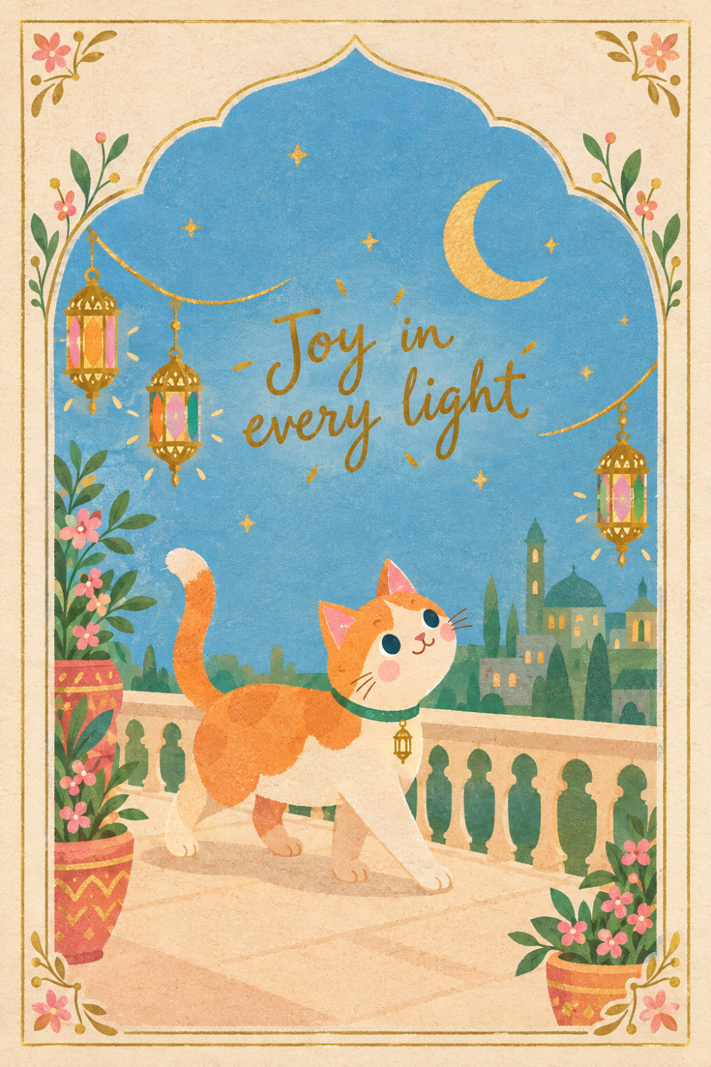 Lantern Cat — elegant style eid greeting card