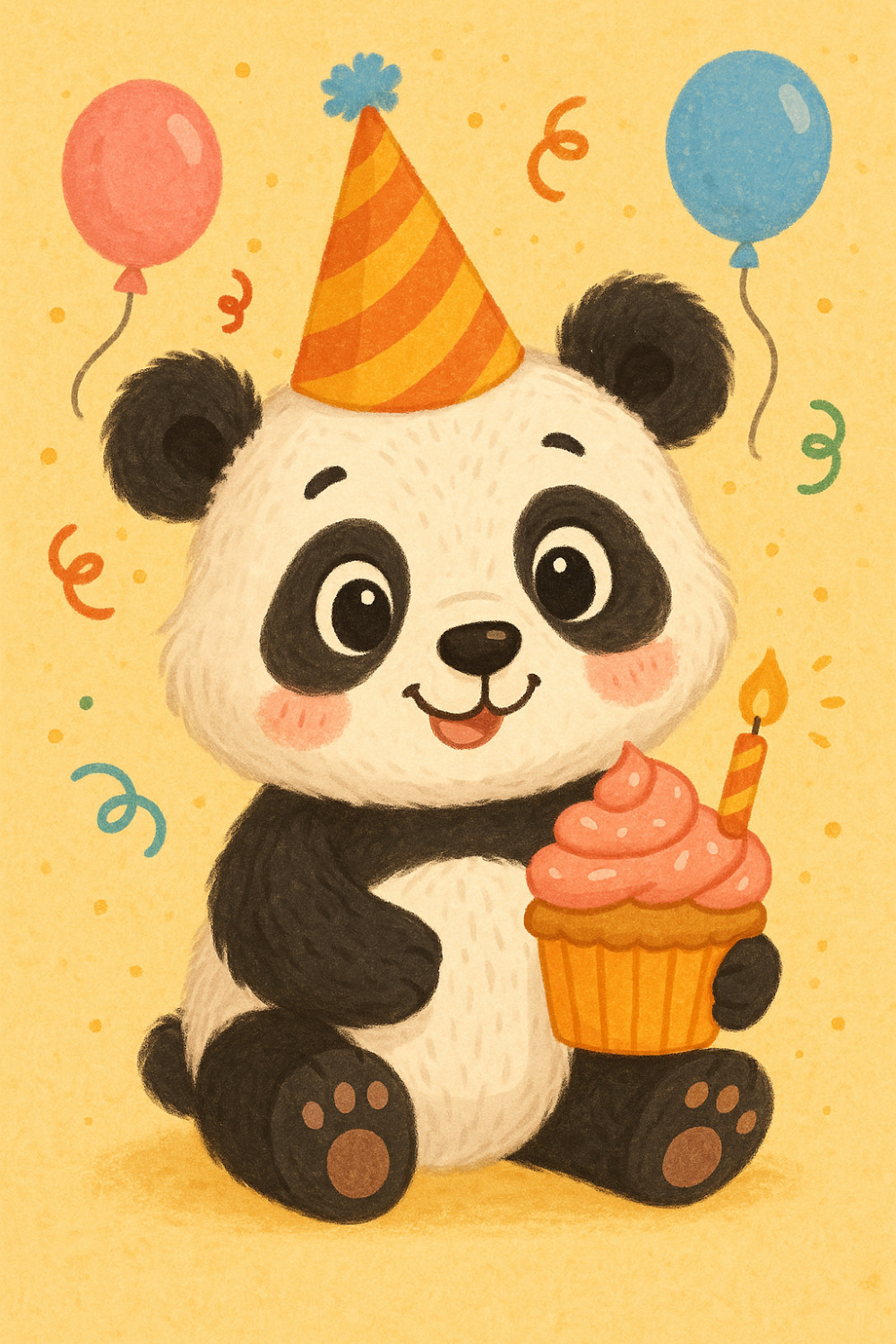 Cupcake Panda — cartoon style birthday greeting card