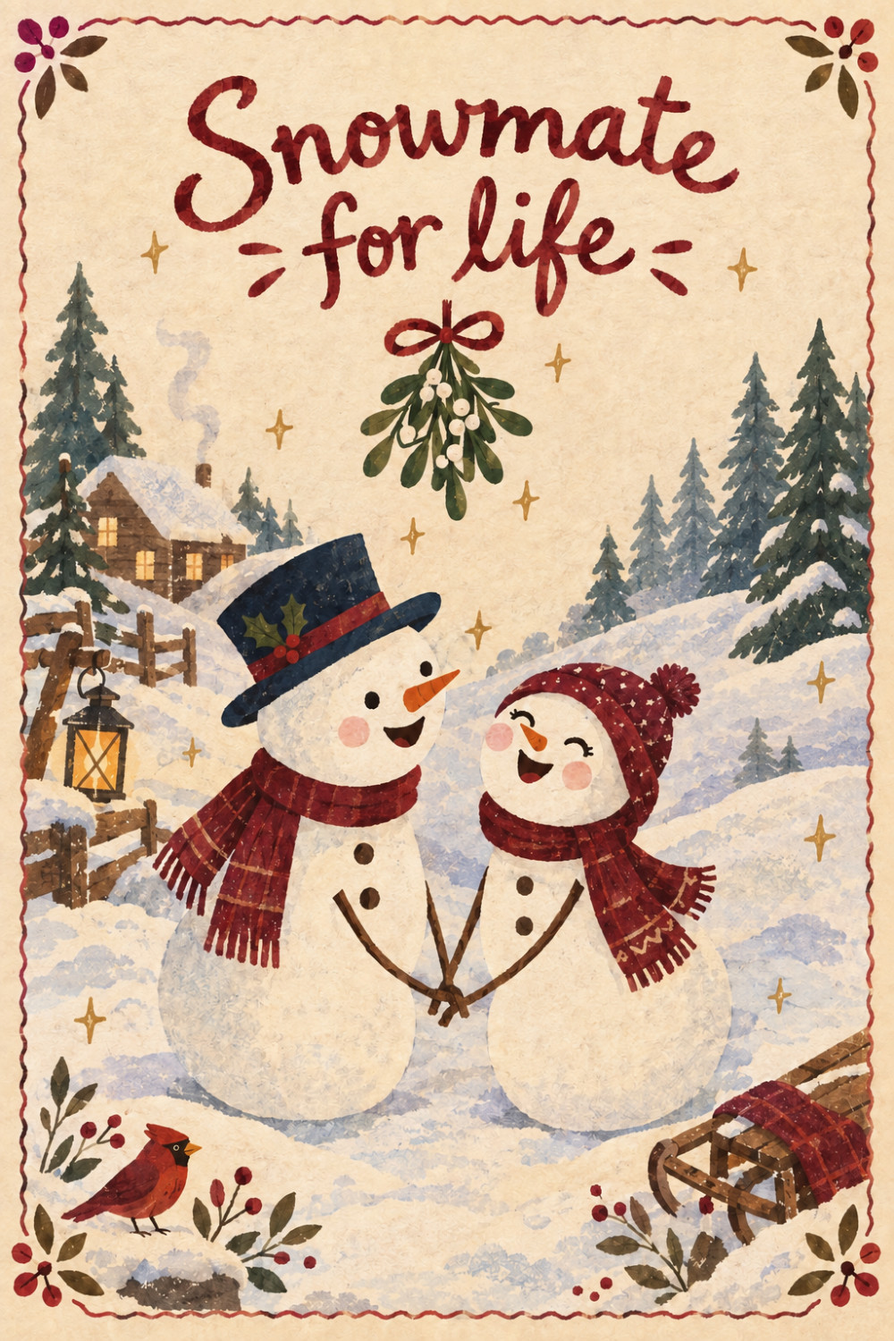 Snowy Romance — artistic style christmas greeting card