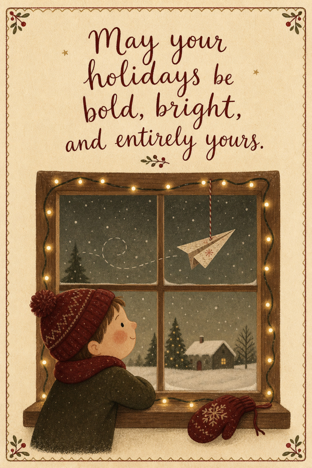 Cozy Window — calm style christmas greeting card