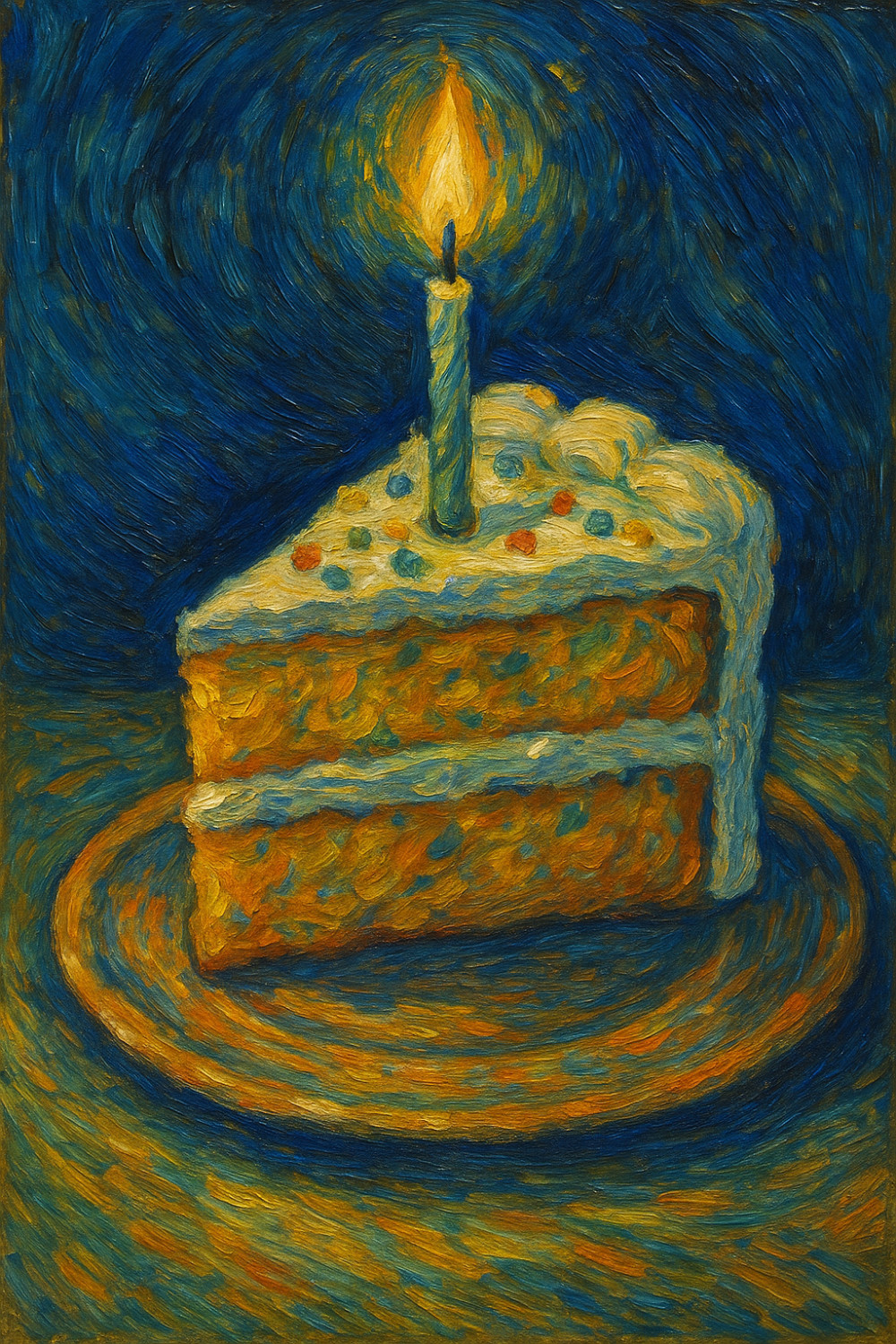 Gogh Cake — artistic style birthday greeting card