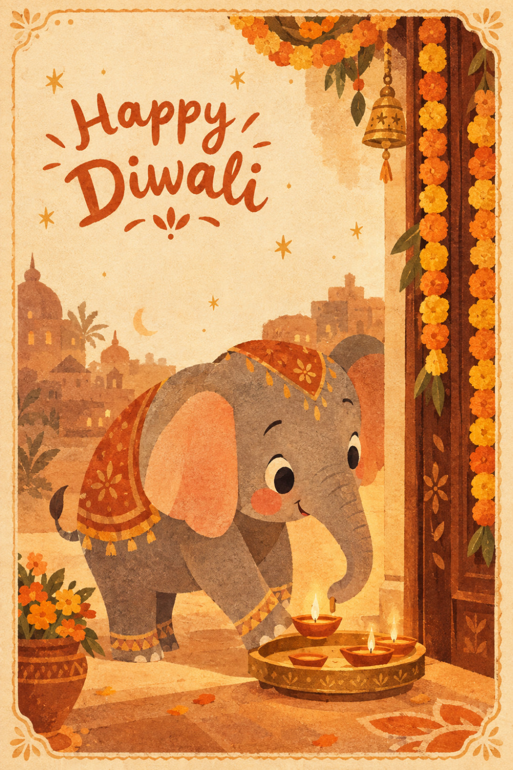 Elephant Lights — artistic style diwali greeting card