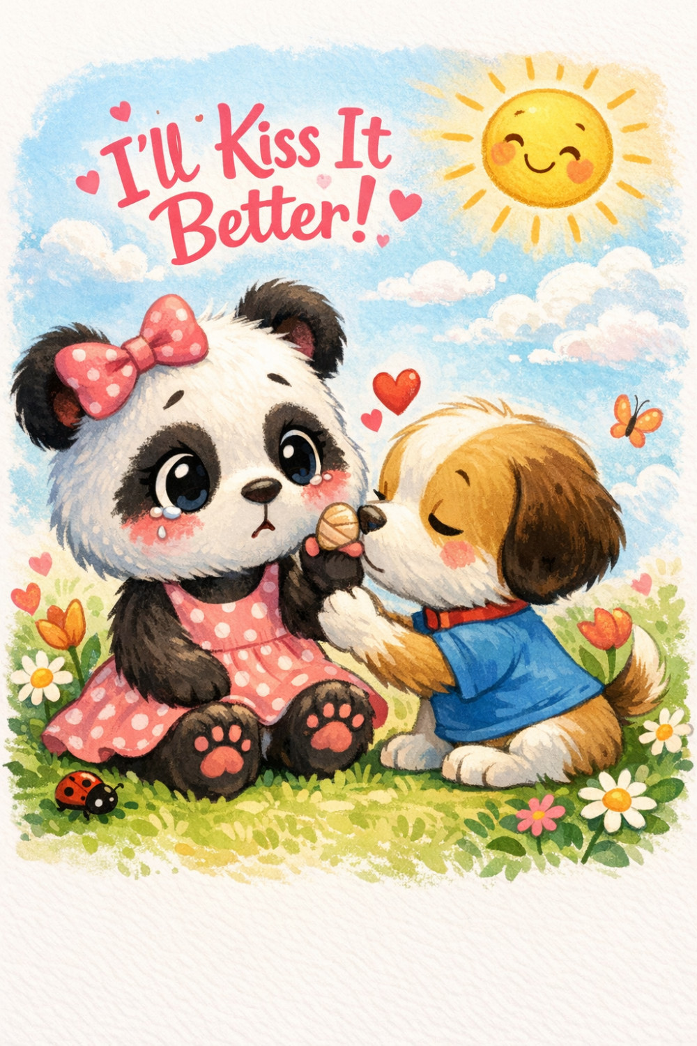 Puppy Kisses — cartoon style get well soon greeting card