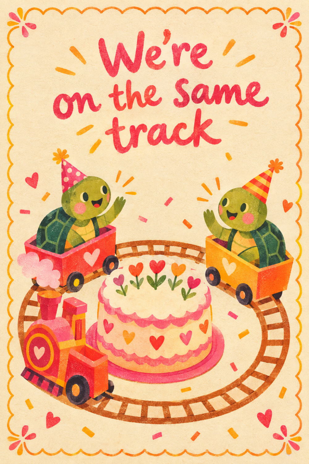 Turtle Parade — colorful style galentine's day greeting card