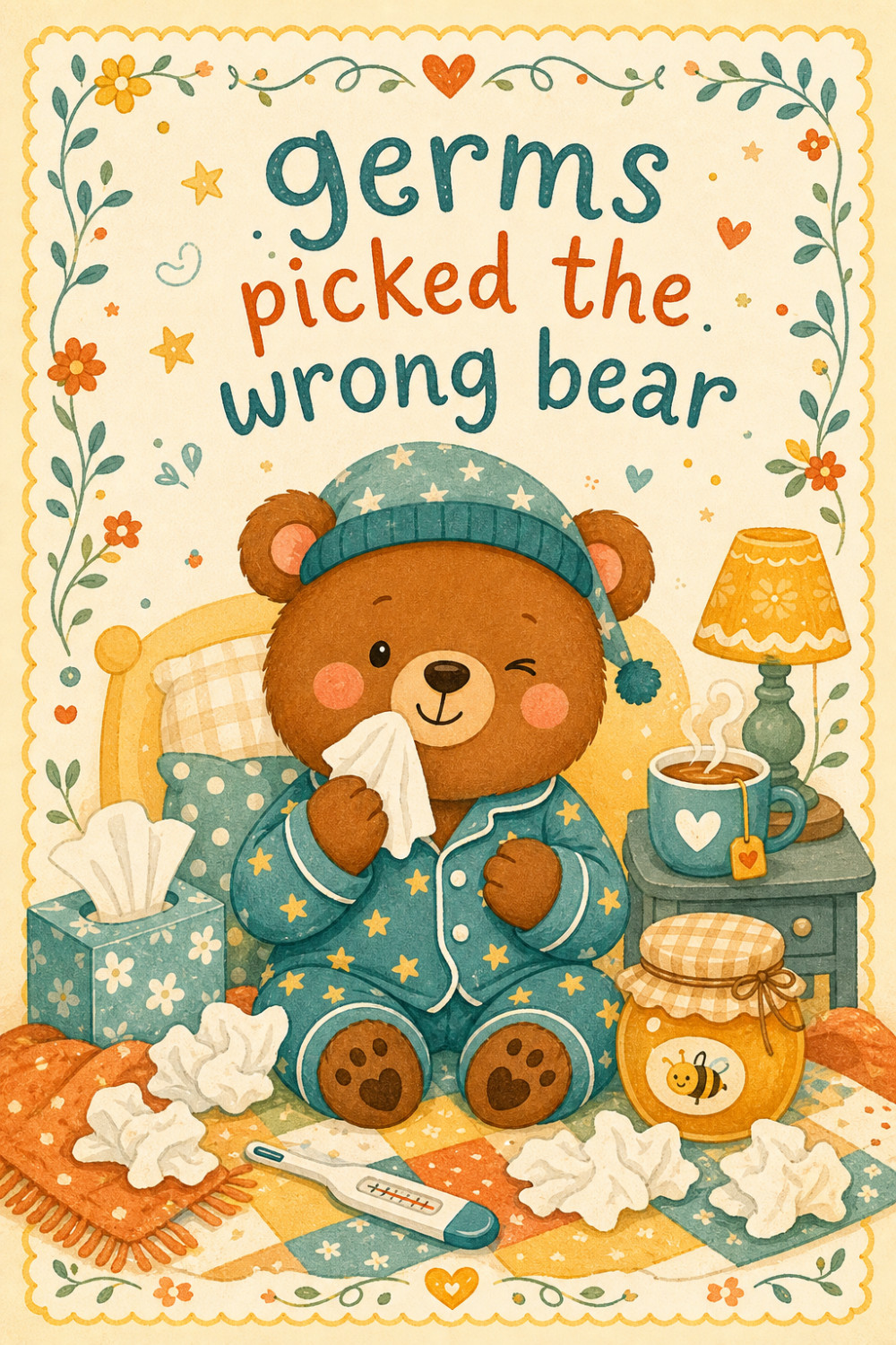 Cozy Bear — colorful style get well soon greeting card