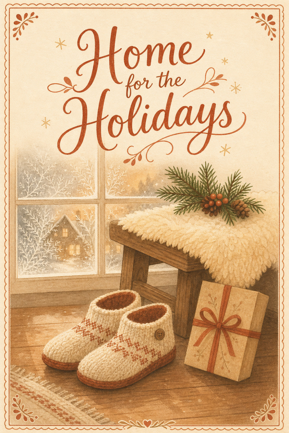 Cozy Slippers — calm style christmas greeting card