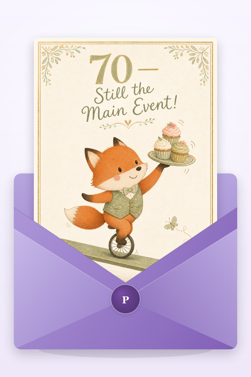 Fox Juggler — elegant style birthday greeting card