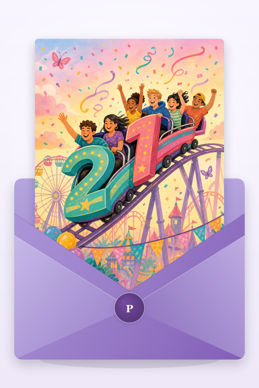 Rollercoaster Celebration — colorful style birthday greeting card