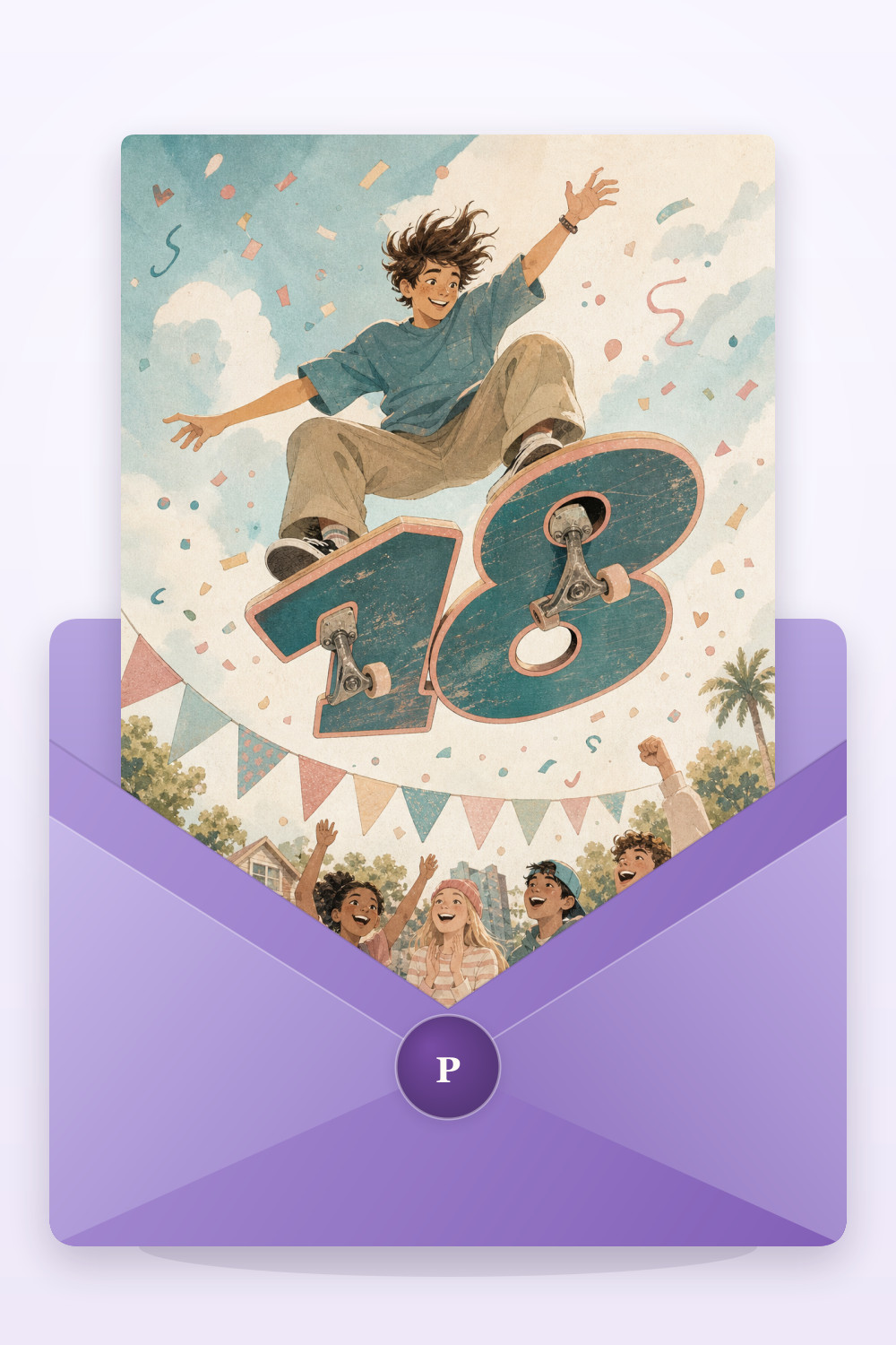 Skateboard Jump — artistic style birthday greeting card