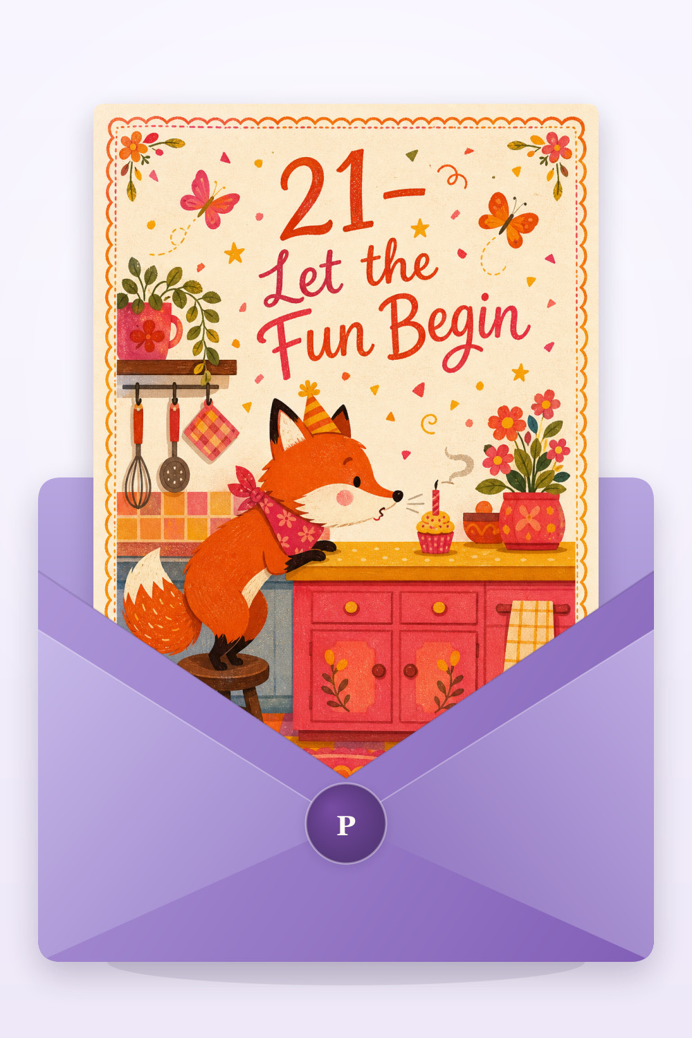 Party Fox — colorful style birthday greeting card