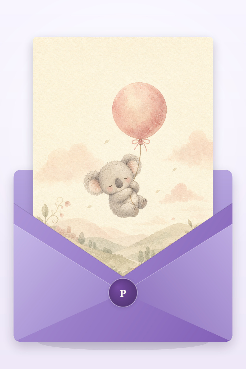 Koala Balloon — calm style birthday greeting card