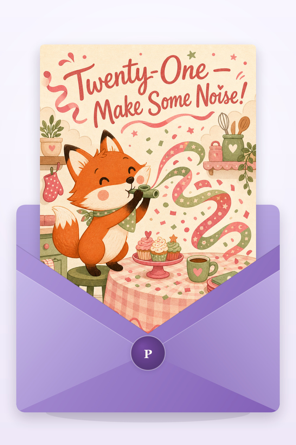 Fox Celebration — cartoon style birthday greeting card