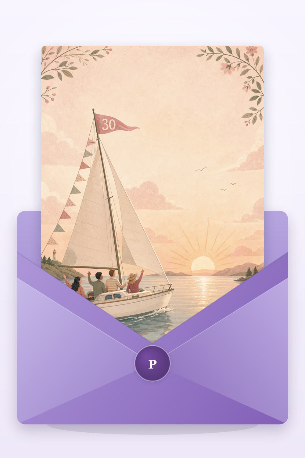 Sunset Voyage — calm style birthday greeting card