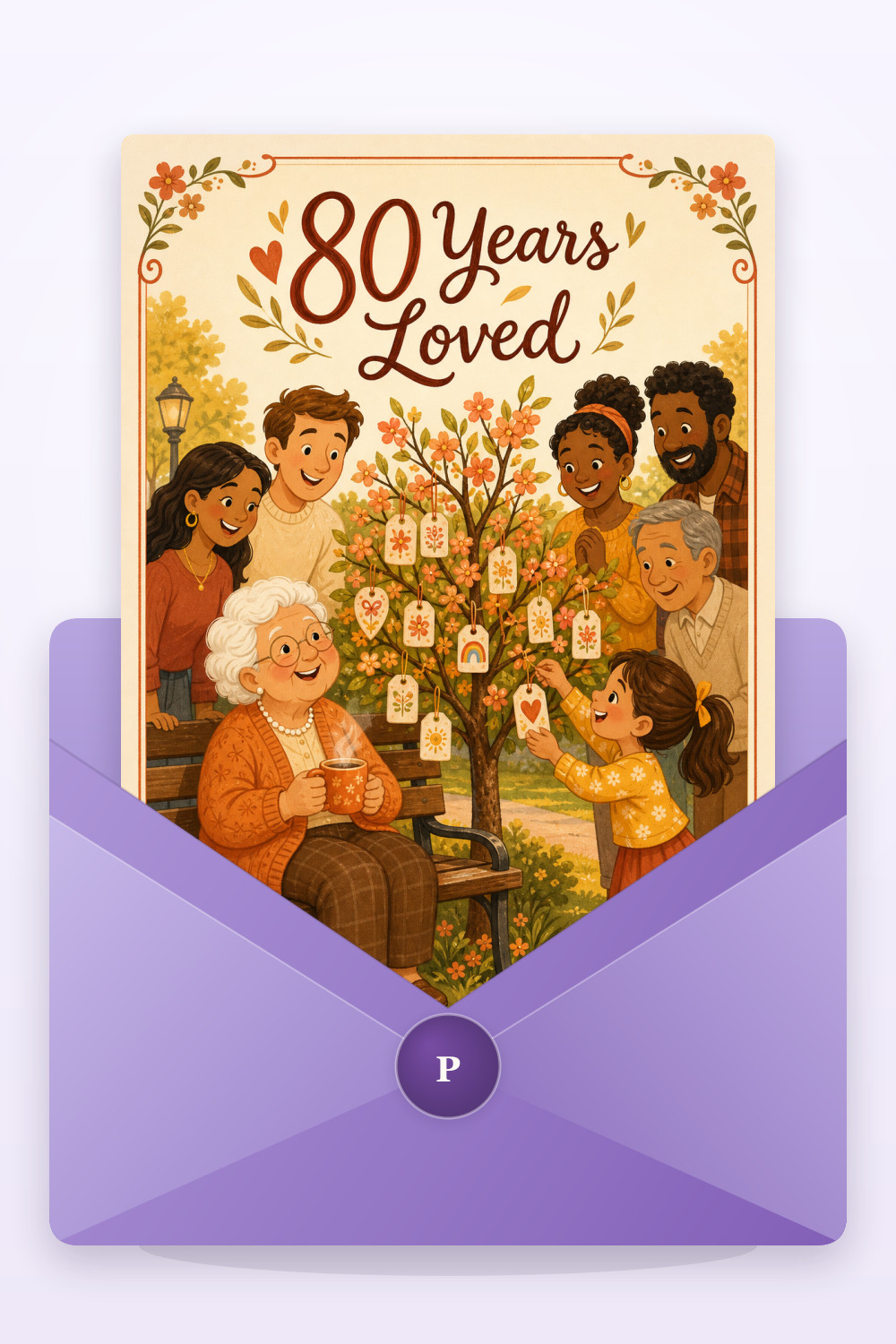 Family Tree — cartoon style birthday greeting card