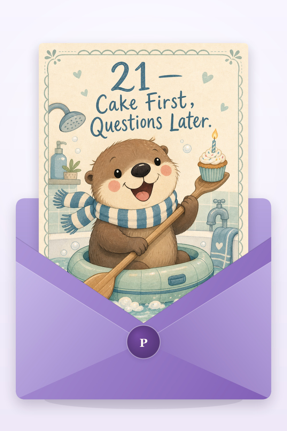 Bathtub Otter — cartoon style birthday greeting card
