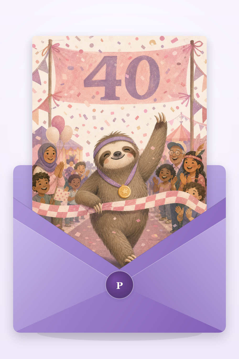 Victory Sloth — artistic style birthday greeting card