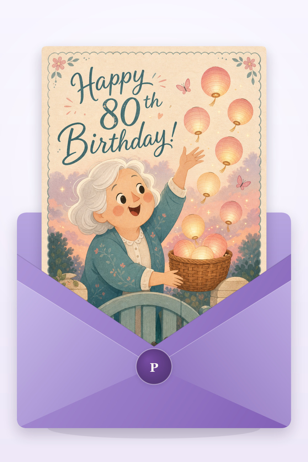 Lantern Release — cartoon style birthday greeting card