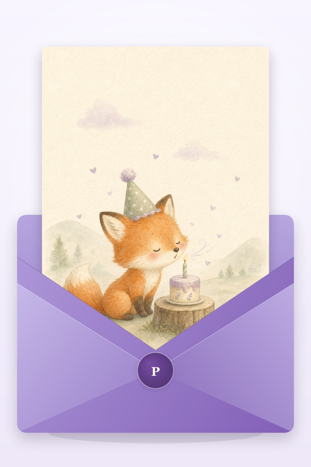 Fox Wishes — artistic style birthday greeting card