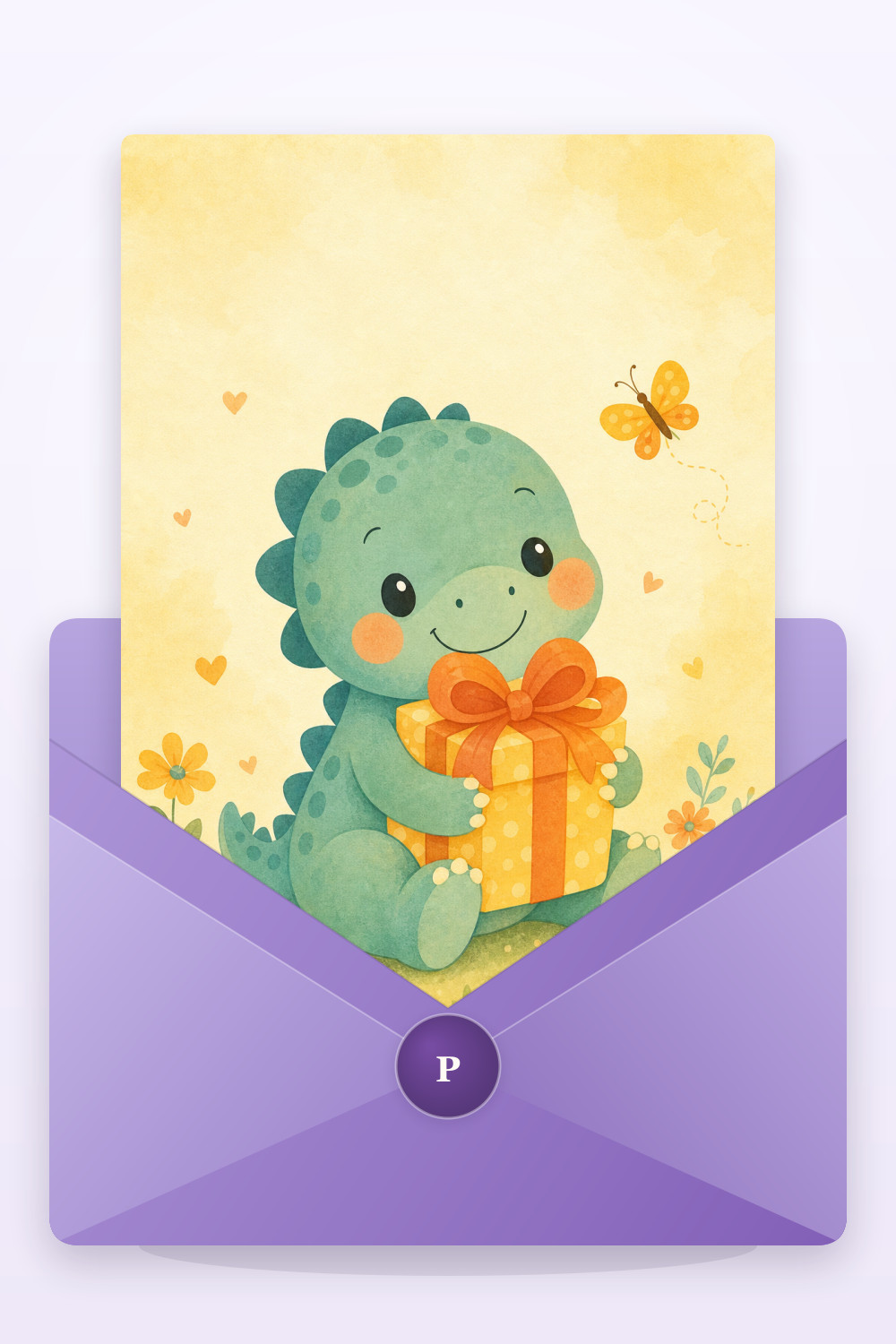 Dinosaur Gift — cartoon style birthday greeting card