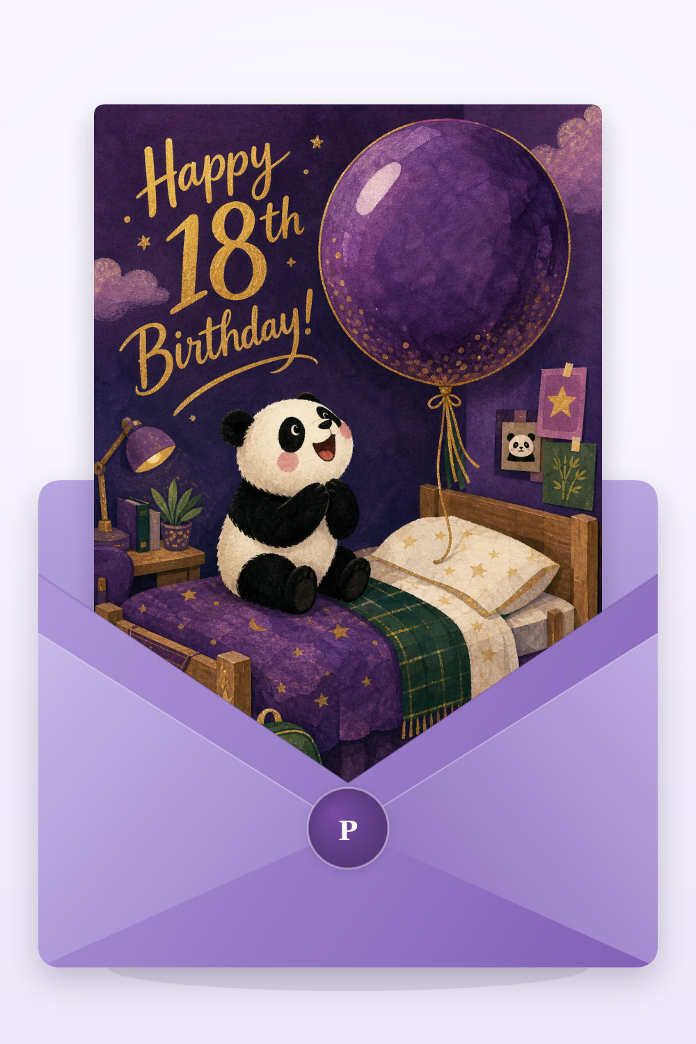 Panda Balloon — artistic style birthday greeting card