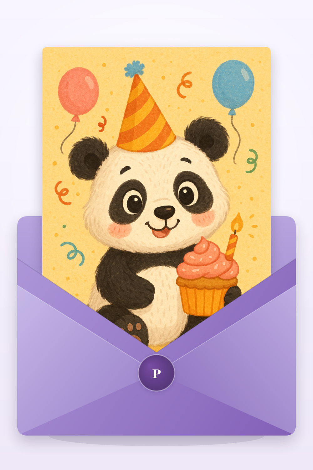 Cupcake Panda — cartoon style birthday greeting card