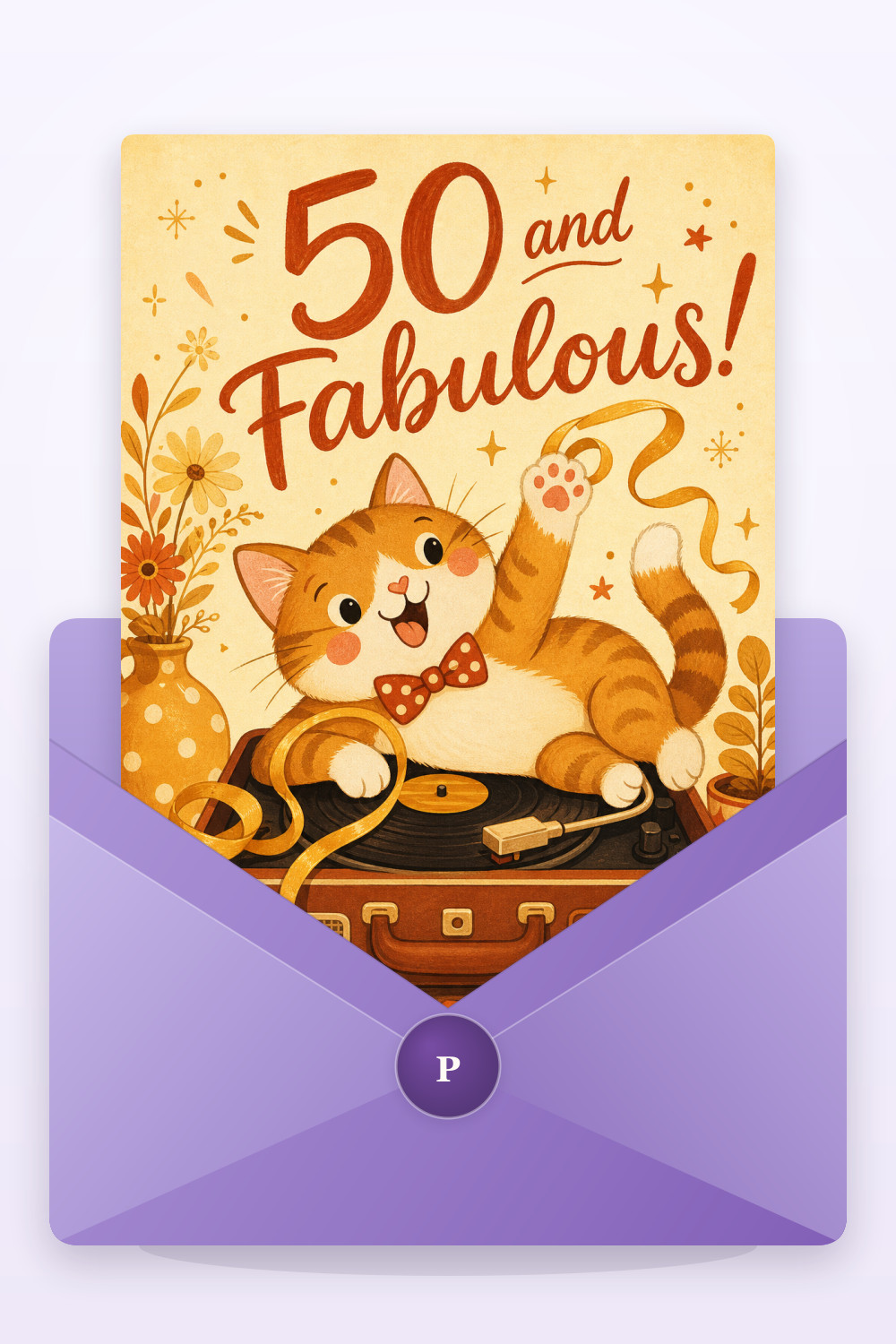 Retro Kitten — cartoon style birthday greeting card