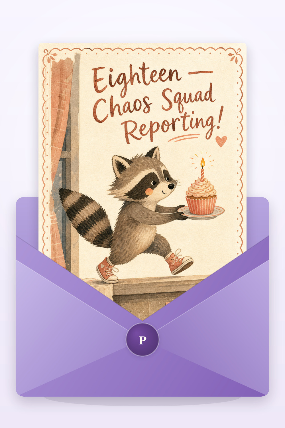 Birthday Raccoon — artistic style birthday greeting card