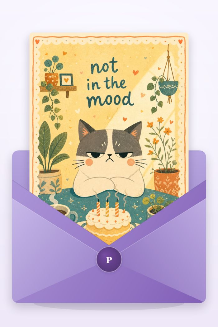 Grumpy Celebration — artistic style birthday greeting card