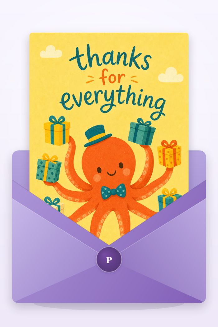 Gift Juggler — colorful style thank you greeting card