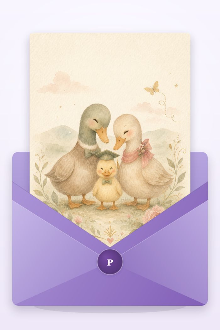 Duck Family — elegant style graduation greeting card