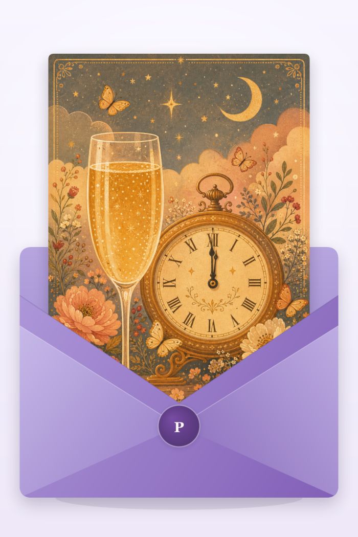 Midnight Toast — elegant style new year greeting card