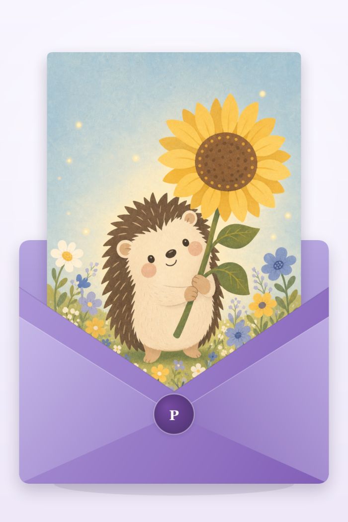 Sunflower Hedgehog — calm style thank you greeting card