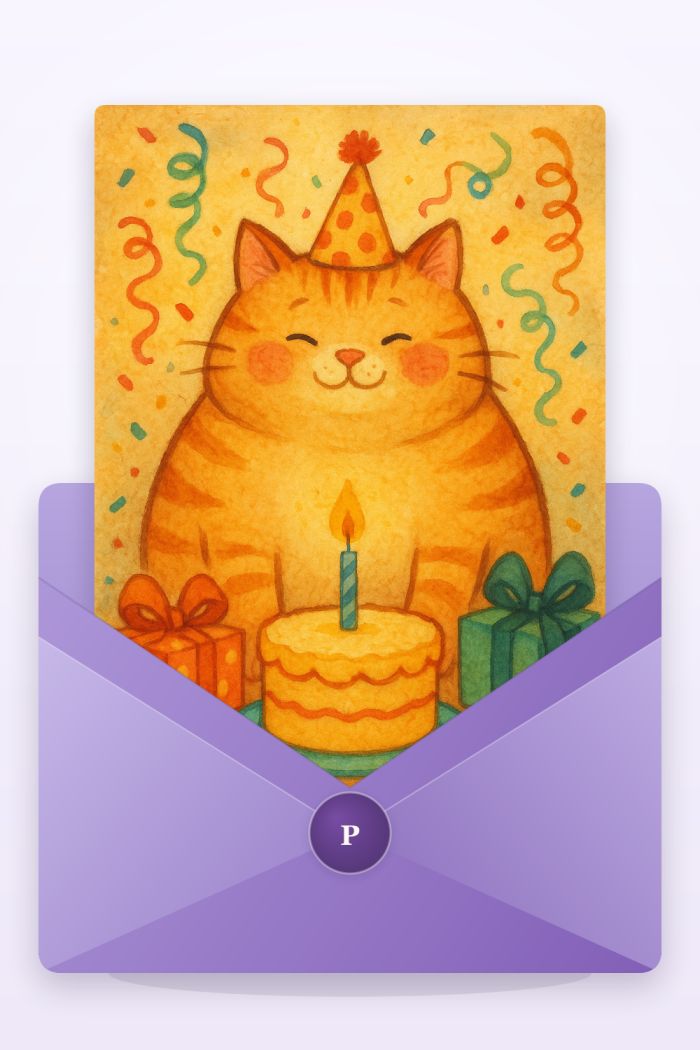Fat Kitty — artistic style birthday greeting card