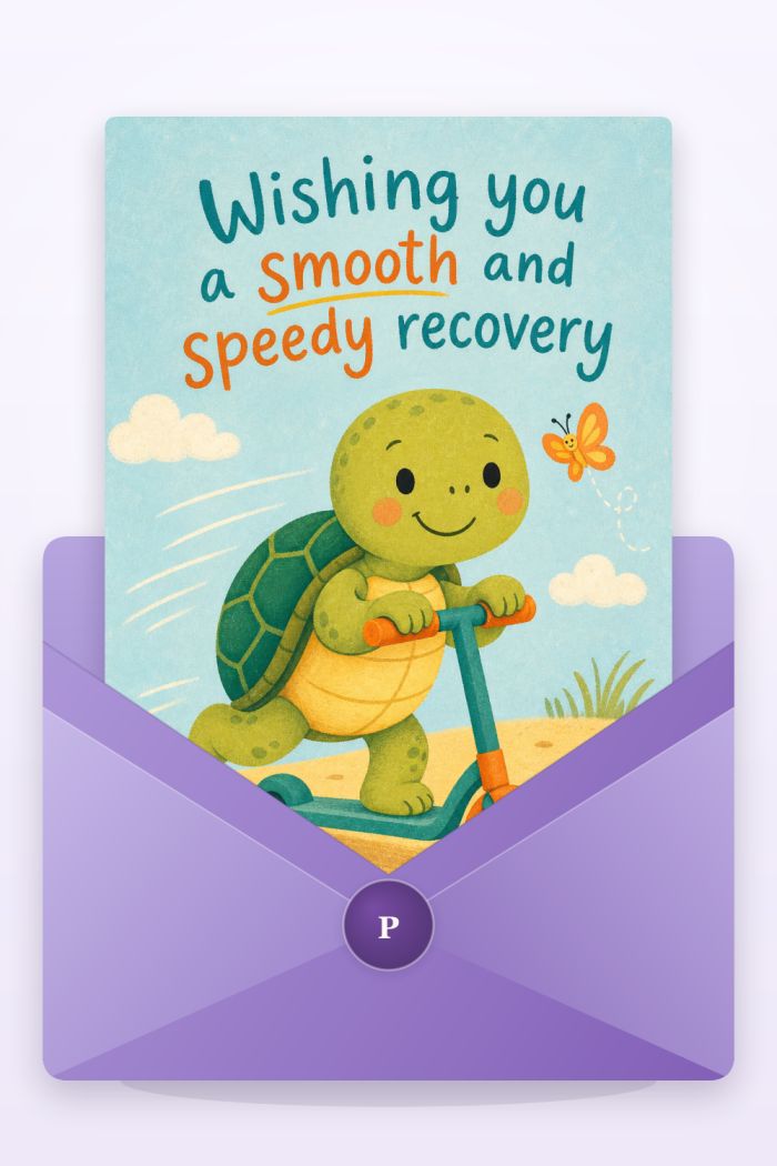 Speedy Turtle — cartoon style get well soon greeting card