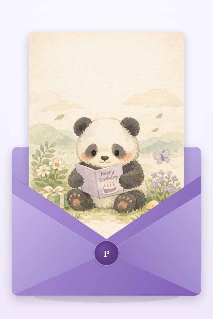 Reading Panda — calm style birthday greeting card