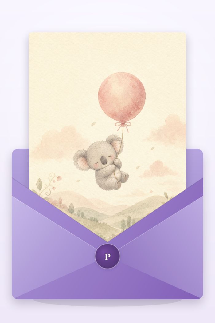 Koala Balloon — calm style birthday greeting card
