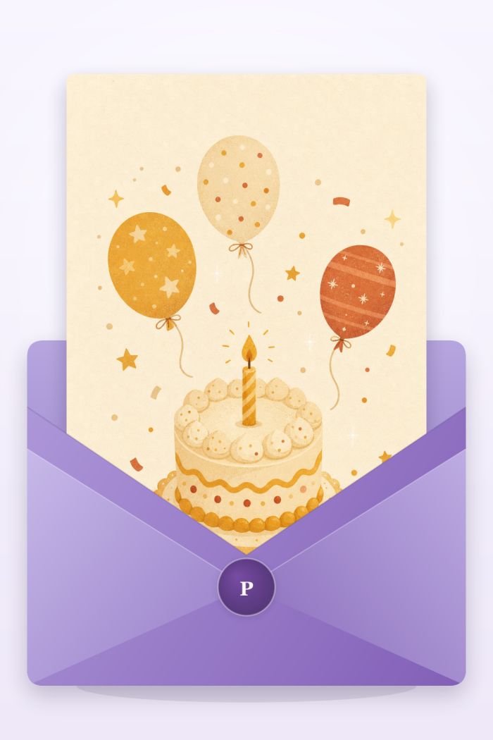 Script Cake — minimal style birthday greeting card