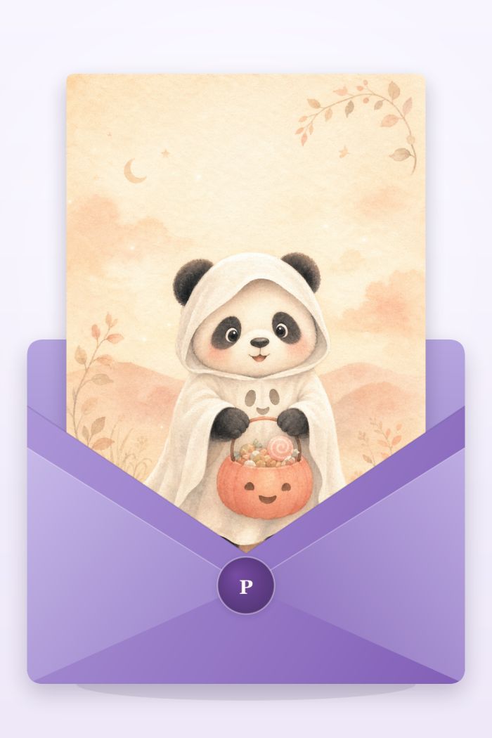 Ghost Panda — cartoon style halloween greeting card