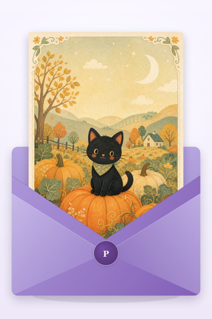 Pumpkin Kitten — artistic style halloween greeting card