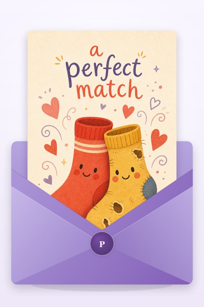Worn Socks — cartoon style anniversary greeting card
