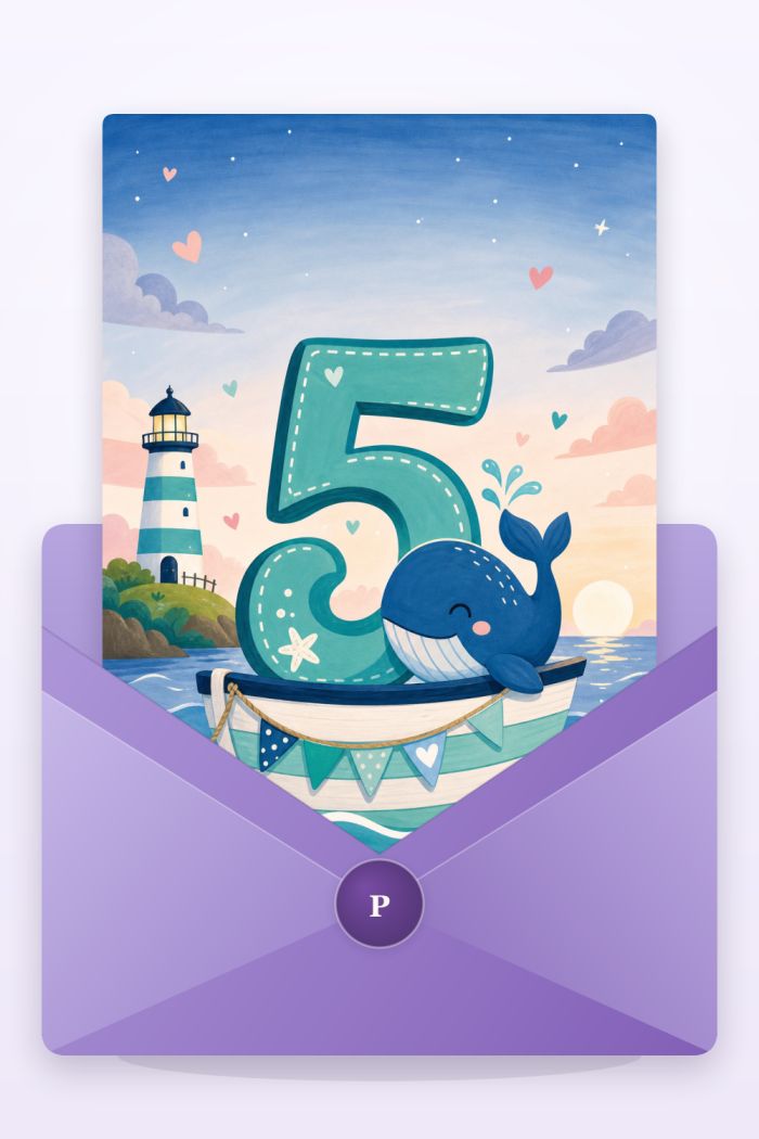 Whale Voyage — colorful style birthday greeting card