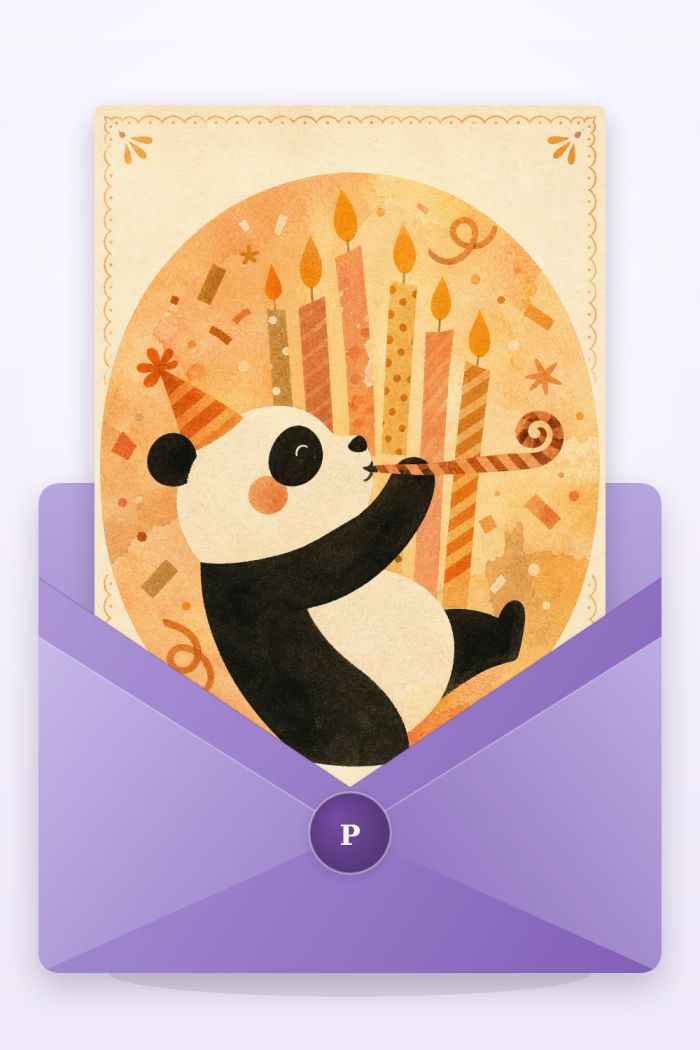 Party Panda — artistic style birthday greeting card