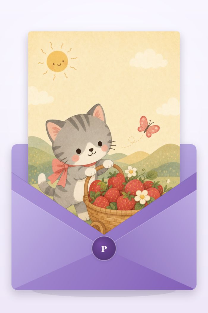 Strawberry Kitty — elegant style thank you greeting card