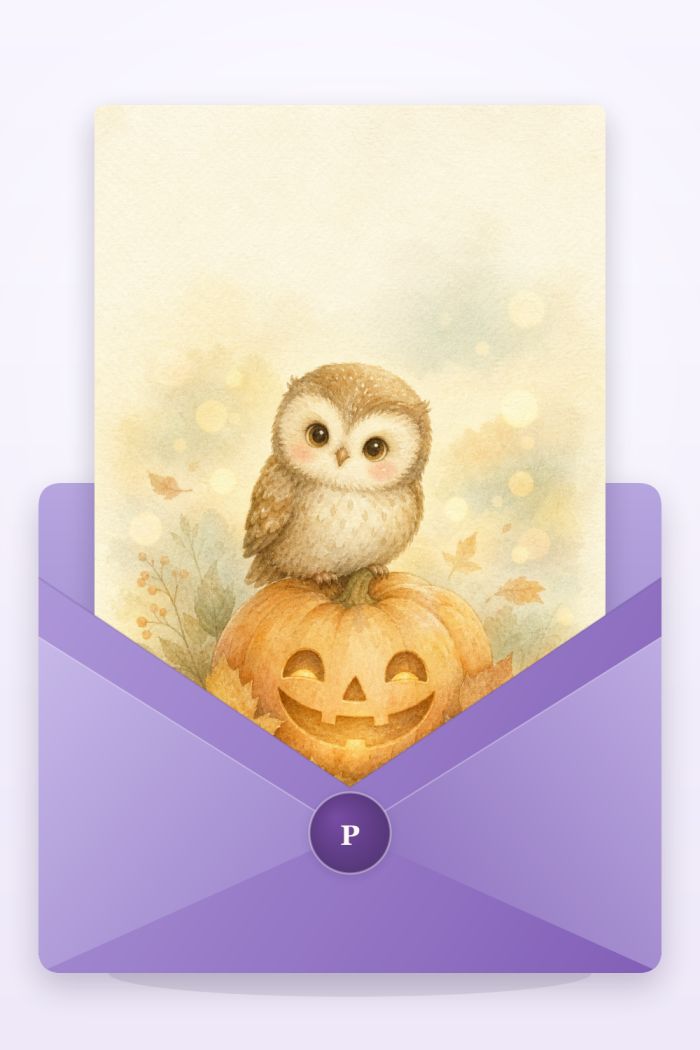 Owl Pumpkin — calm style halloween greeting card