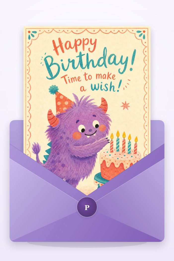 Purple Party — artistic style birthday greeting card